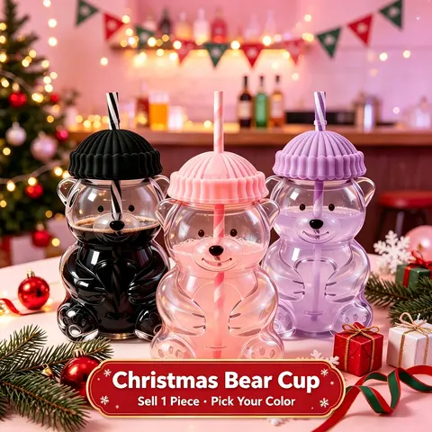 Adorable Bear-Shaped Glass Cup with Straw, 600ML Capacity, Reusable Transparent Cup for Ice Drinks, Milkshakes, Perfect Gift for Holidays!