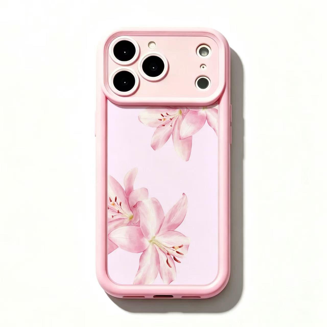 4 Styles Pink Frame Lily Floral Phone Case Watercolor Flower Polka Dot Stripe Botanical Shockproof Protective Cover for iPhone 11 12 Mini 13 Mini 14 15 16 17 Air Pro Max Samsung S26 S25 S24 S23 S22 S21 Gift for Her