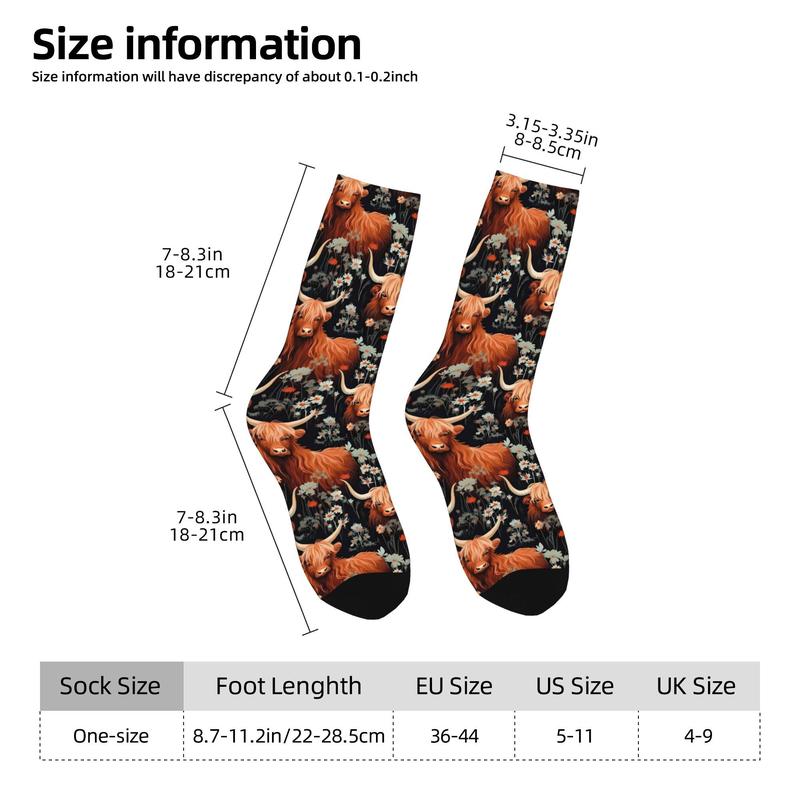 1pc Highland Cow Men'S Novelty Socks | Crew Sock with All Over Print, Elastane, Knit Fabric