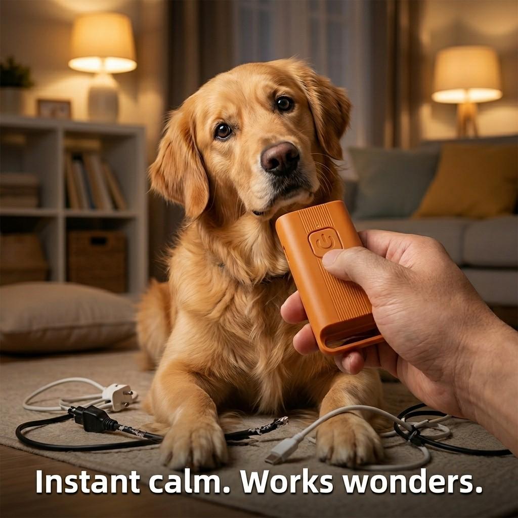 High Power Ultrasonic Dog Deterrent Tool - Handheld Anti Barking Training Aid - Rechargeable Stop Bark Device with Human-Grip Curved Design for Puppies & Large Dogs