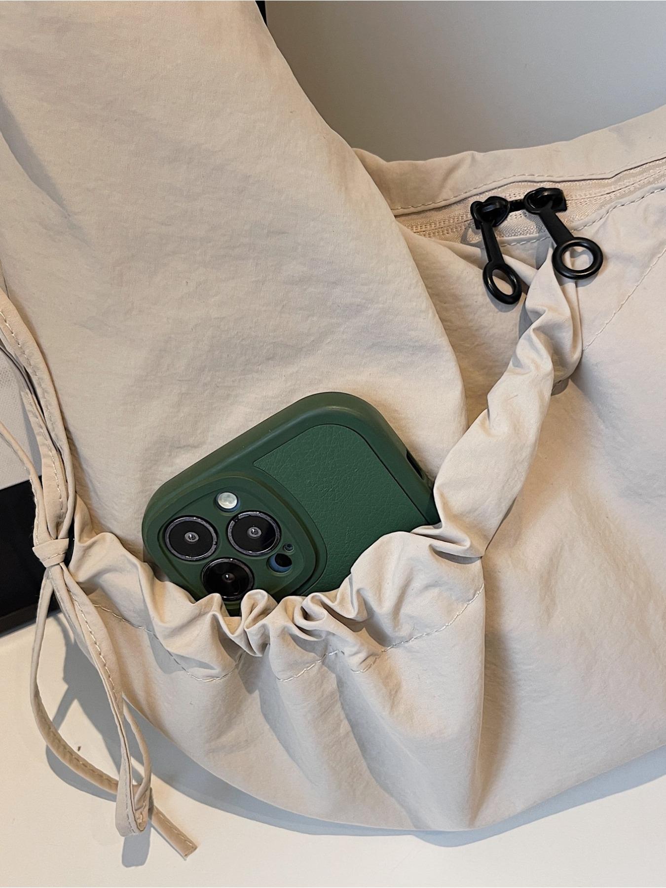 Minimalism Style Drawstring Ruched Nylon Tote Bag For Women Super Lightweight Anti Wear Versatile Crossbody Shoulder Bag Ideal For Daily Commute School