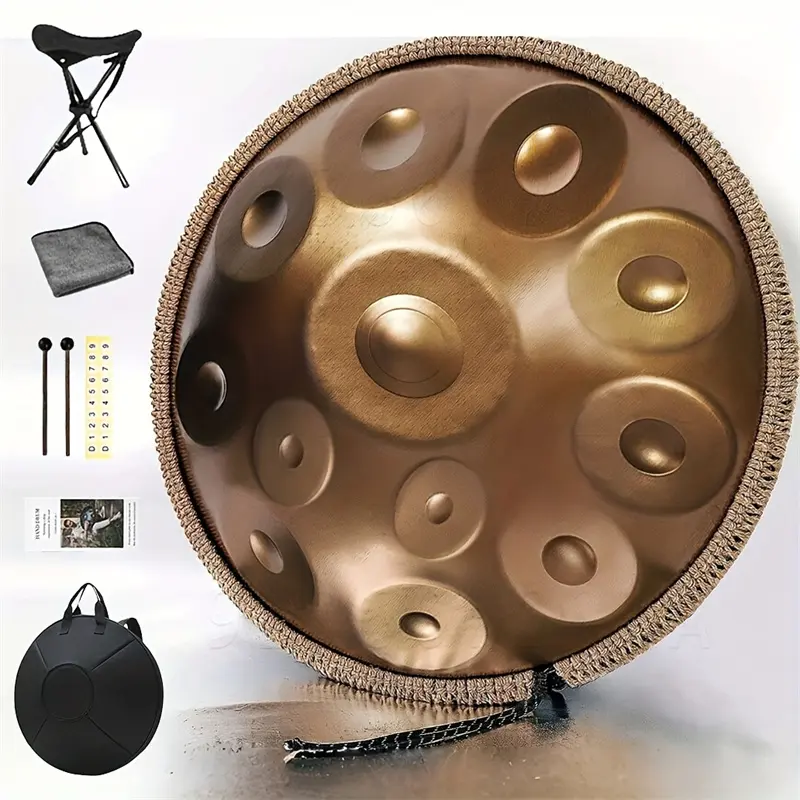 22In Stainless Steel Pan Handpan Drum - 12-Note D Minor Kurd 432Hz Hand Tuned Steel Tongue Instrument for Adults Yoga Meditation, Beginner Gift with Soft Bag, Mallets, Stand, Cloth, Sound Stickers, Tuning Tools