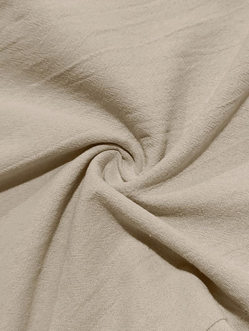 Men's Solid Button Design Linen Pants, Casual Comfy Breathable Trousers for Beach Vacation Holiday, Men's Bottoms for Summer