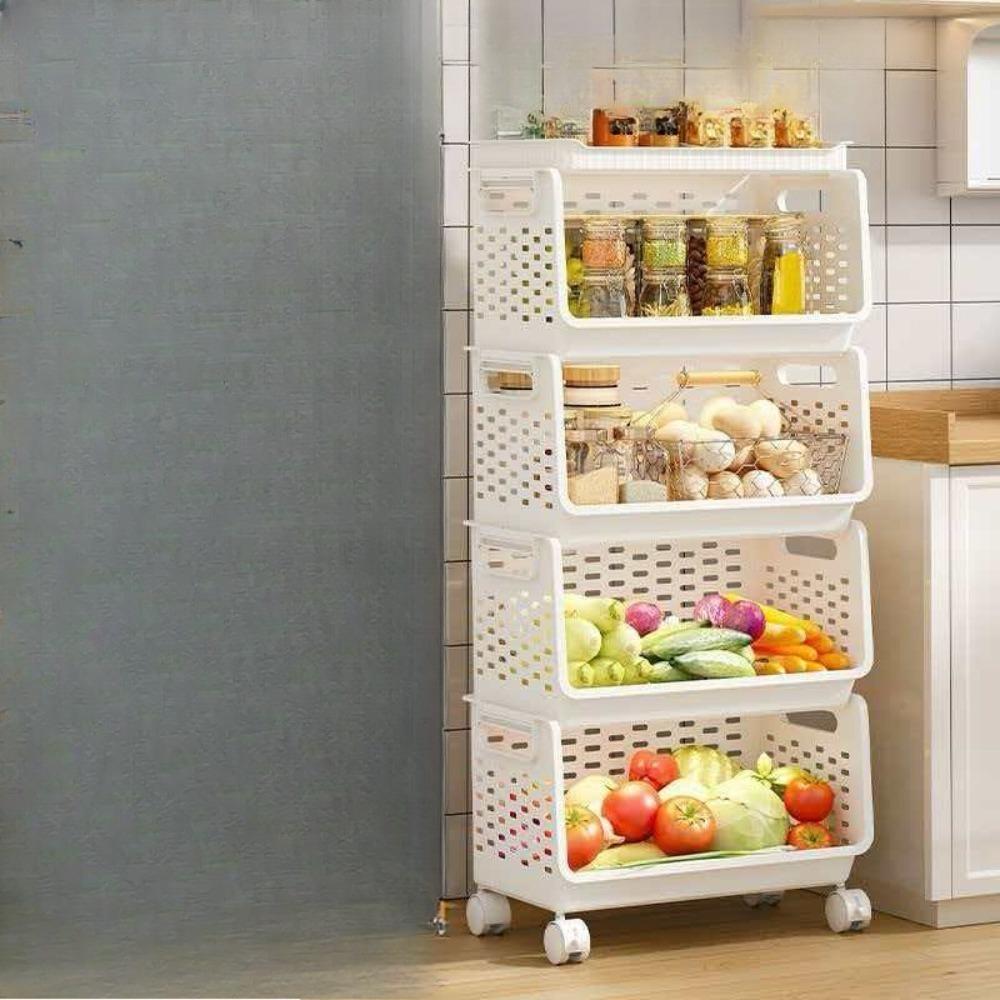 Household kitchen fruit and vegetable rack for storage, a multi-functional vegetable basket storage and storage rack, a movable kitchen storage rack, a fruit and vegetable storage rack with wheels, a vegetable rack