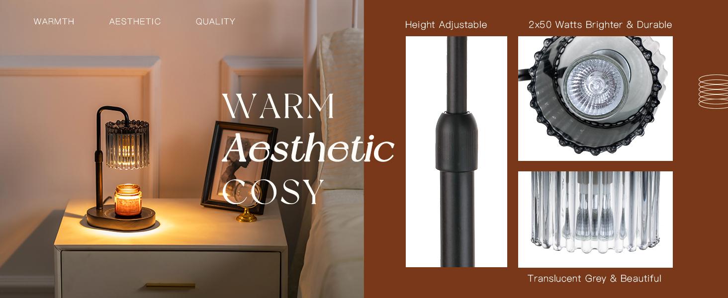 Crystal Vertical Stripe Candle Warmer Lamp with Timer, Height Adjustable Wax Melt Dimmable with 2 Bulbs Modern Bedroom Decor for Women, Home Decoration Home Accessories, Valentine's Day Gift