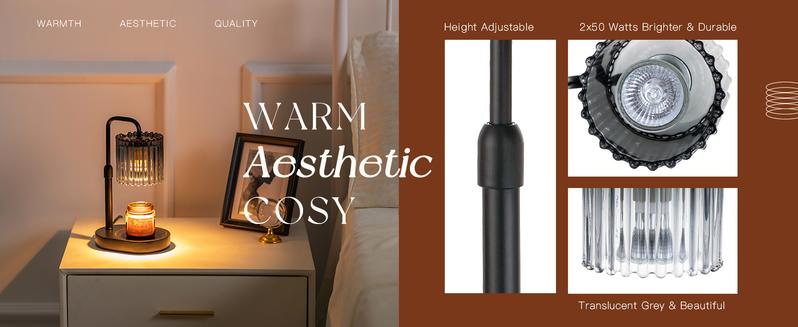 Crystal Vertical Stripe Candle Warmer Lamp with Timer, Height Adjustable Wax Melt Dimmable with 2 Bulbs Modern Bedroom Decor for Women, Home Decoration Home Accessories, Valentine's Day Gift