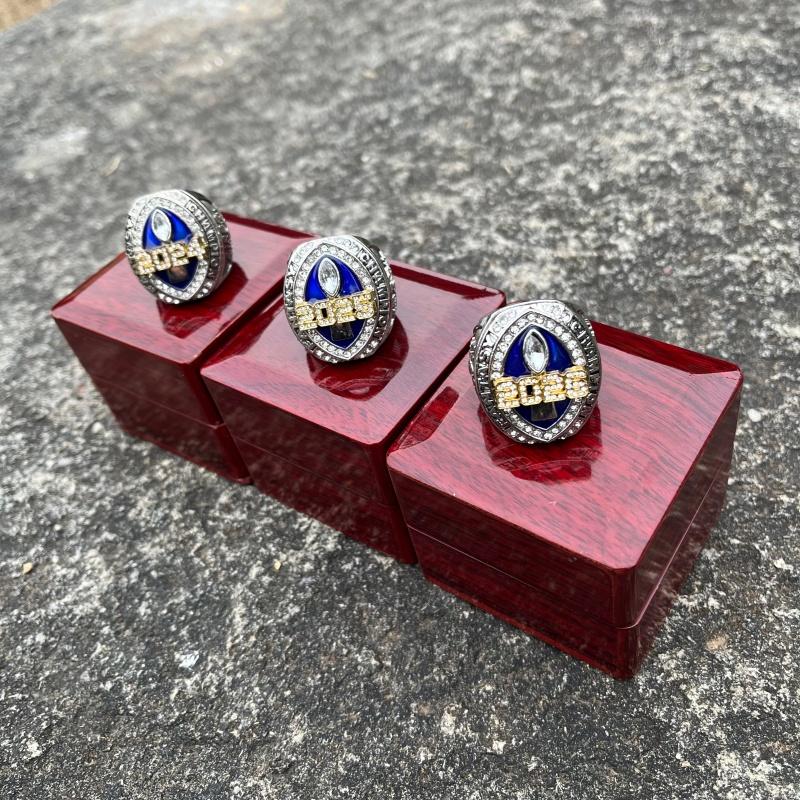 Mens fashion 2026-2025-2024 fantasy series trophy style football championship ring with brown wooden display box