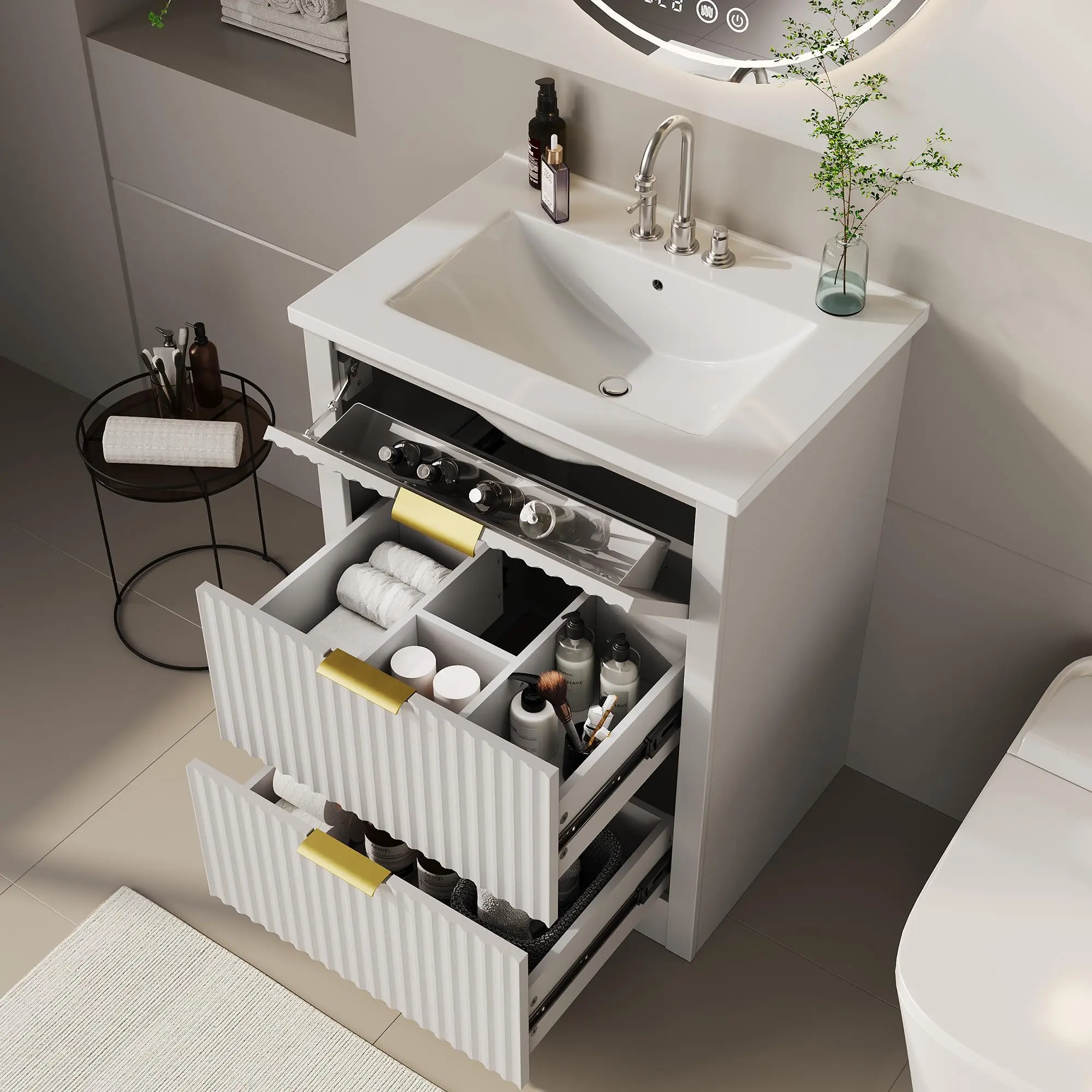 GARVEE 24 Inch Bathroom Vanity with Sink, Fluted Bathroom Sink Cabinet