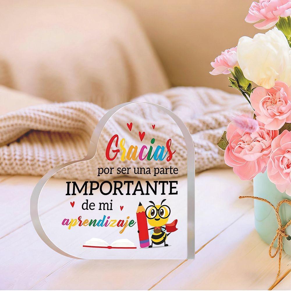 Spanish Teacher Thank You Heart Acrylic Desk Decor, Kawaii Style Colorful Plaque, Bee Design, Classroom Decor, Gift for Educators