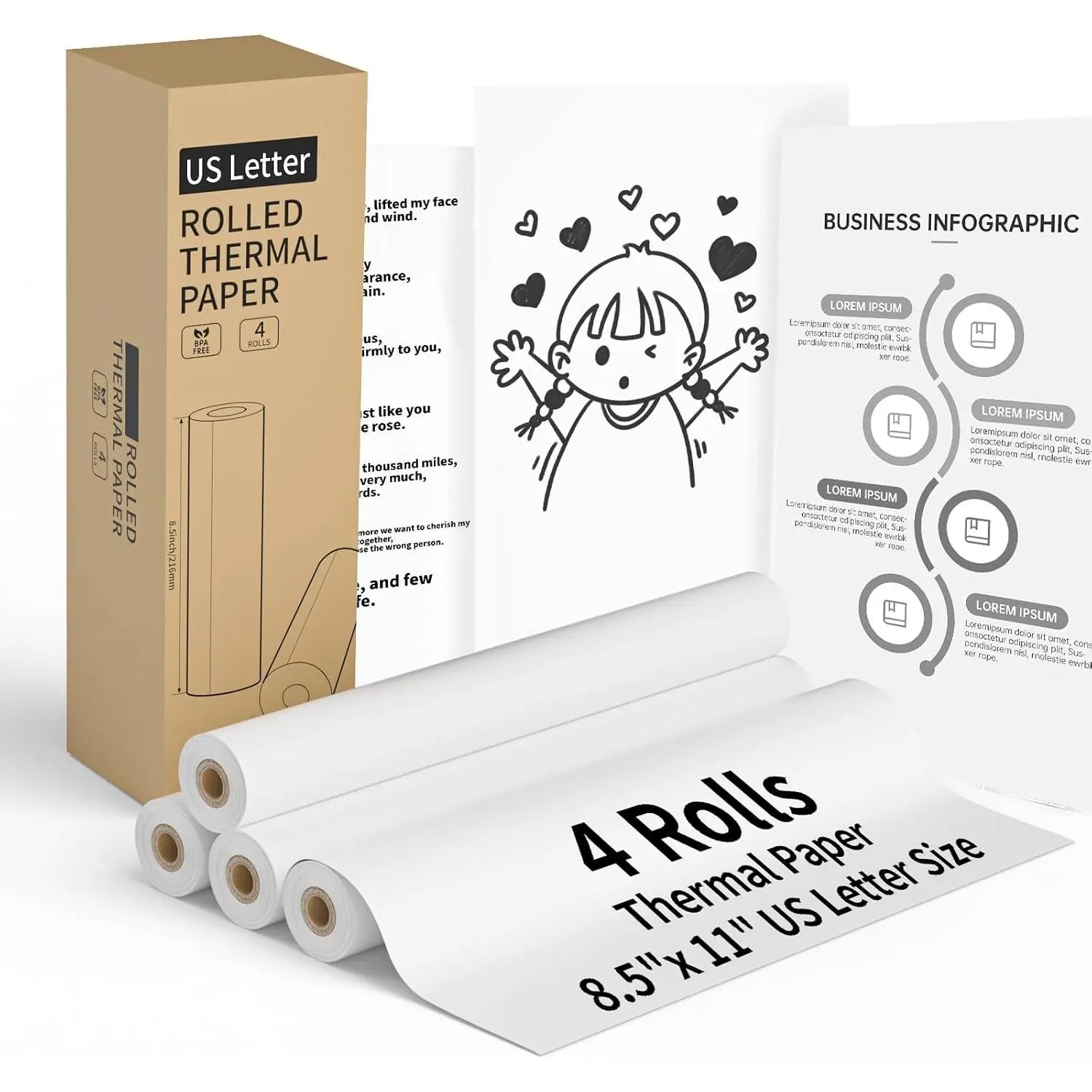 Continuous Thermal Printer Paper 8.5" x 11"  Letter Size