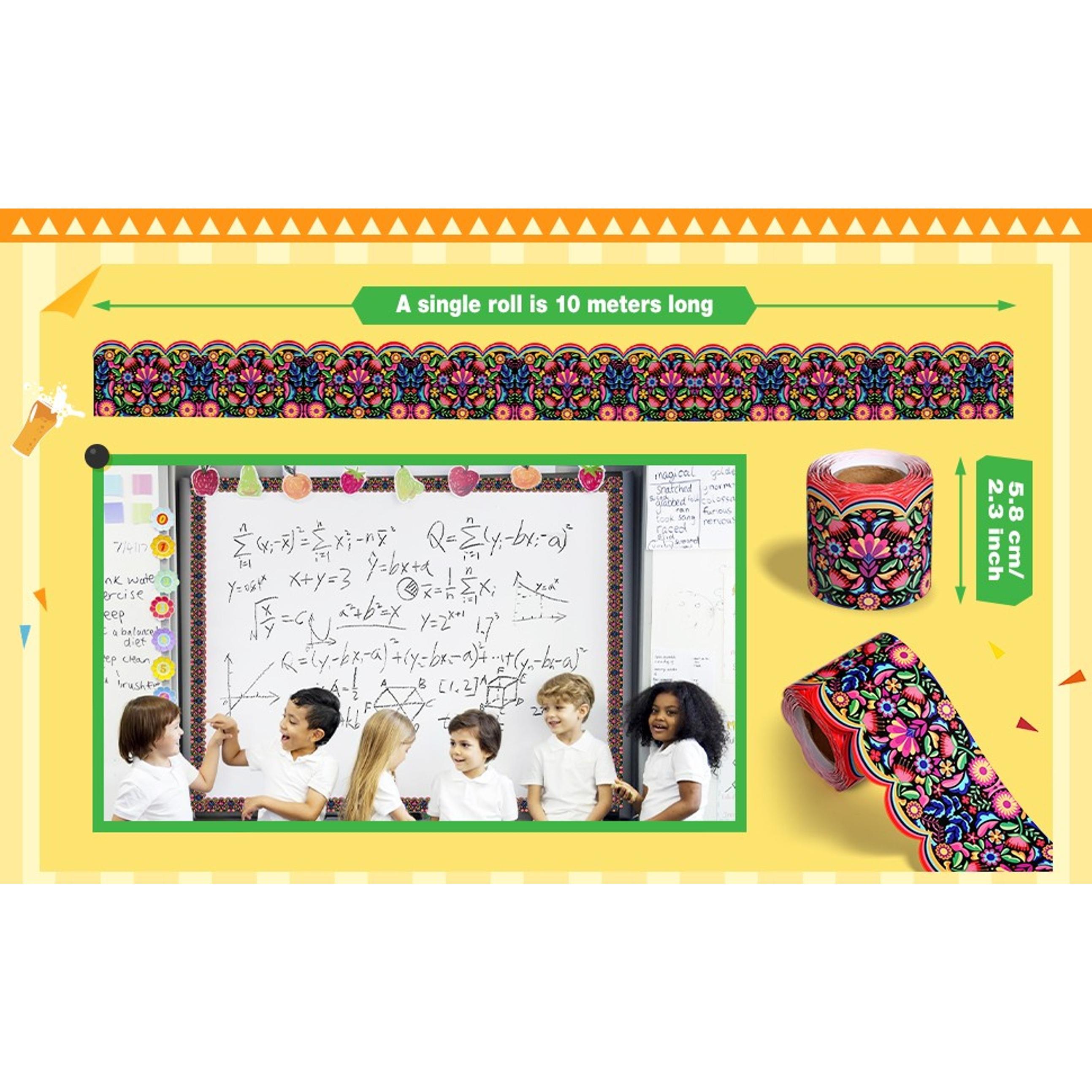 32.8 ft Mexican Bulletin Board Borders Spanish Bulletin Border Office Scalloped Trim for School Fiesta National Hispanic Heritage Month Party Decoration