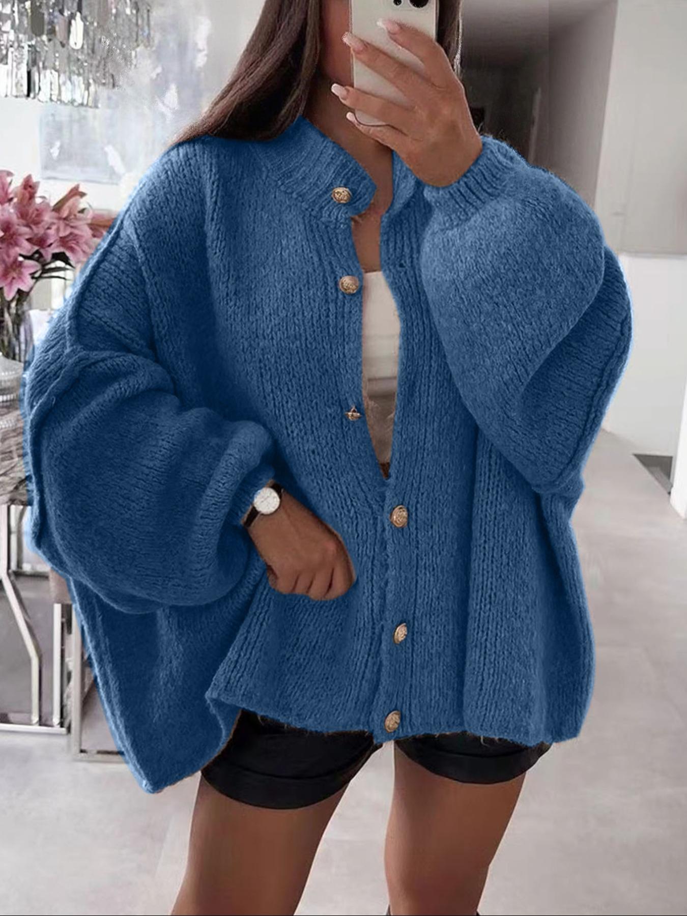 Women's New Arrival Fashion Womenswear Fall Winter Knit Cardigan, Simple Versatile Loose Fit Long Sleeve Knitted Sweater with Metal Buttons Knitwear Tops