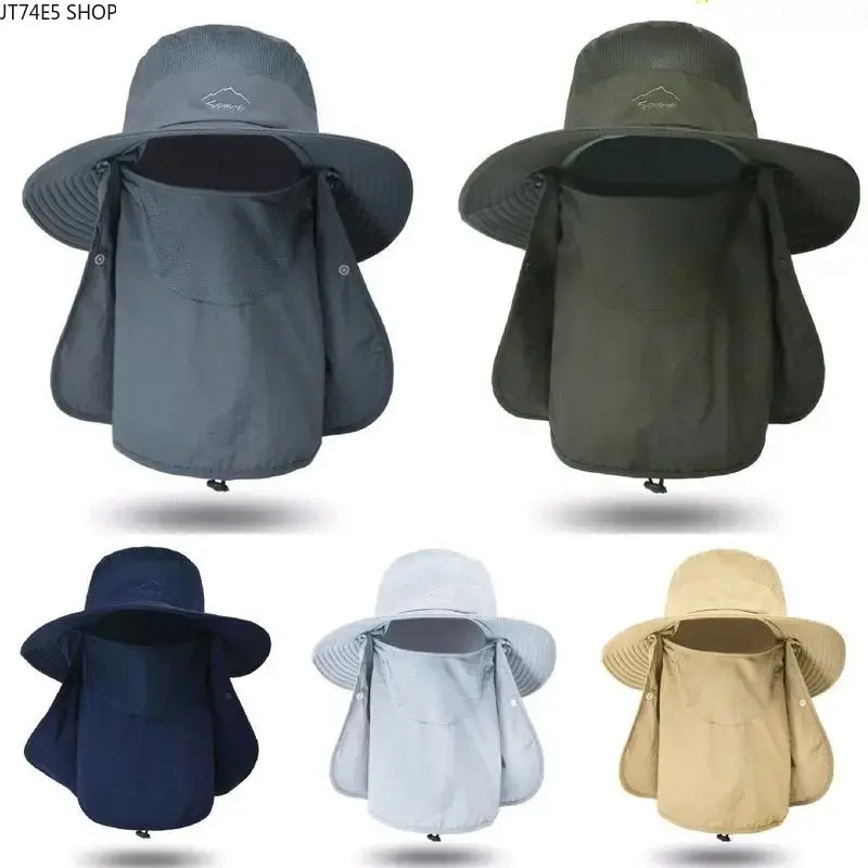 Unisex Outdoor Sun Hat - 3.7in Wide Brim, 22-24in Fit, Waterproof Nylon, Breathable Mesh, UV Protection, Neck Flap, Face Cover, Quick-Drying, Adult Beach Hat for Hiking, Fishing