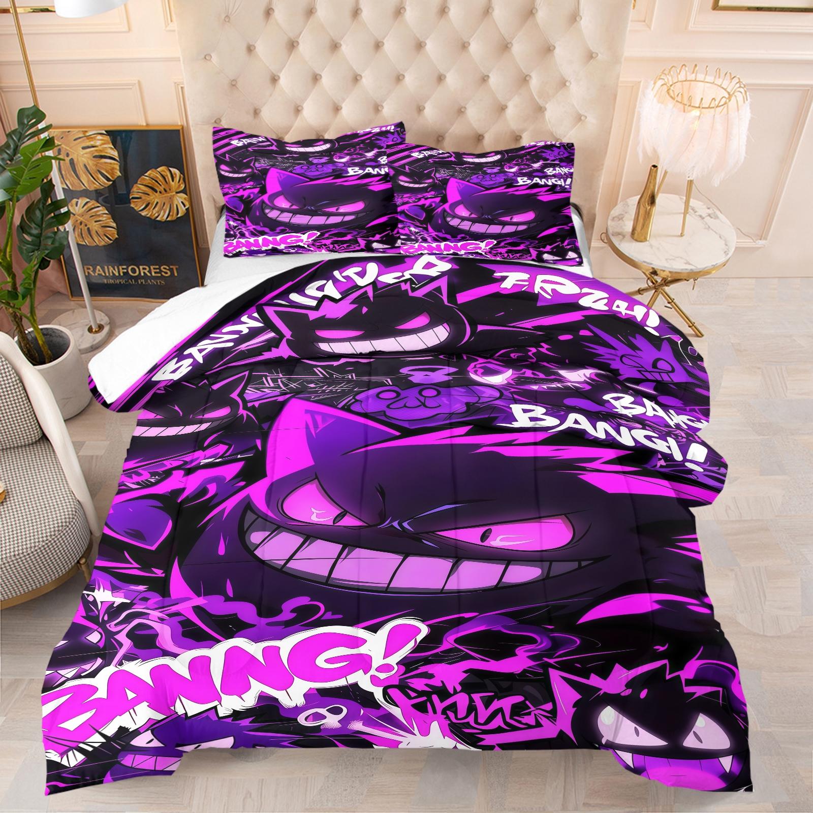 Gengar Pattern Soft Bedding Set, Includes 1 Blanket and 1 or 2 Pillowcases Without Pillows, Perfect Gift Idea