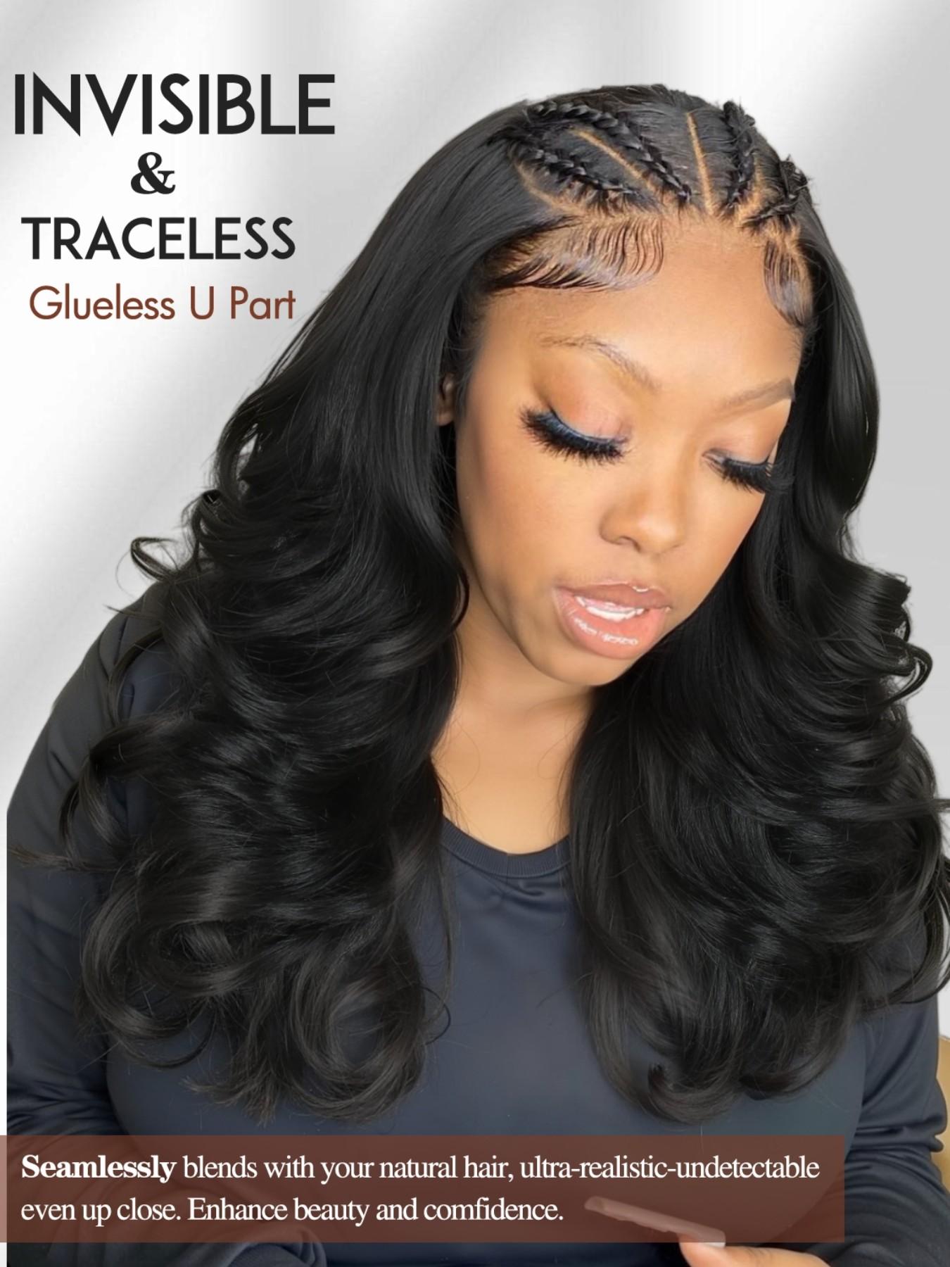 Women U Part Wig V Part Yaki Layered Curly Wigs, 16 Inch Clip-In Synthetic Wig, Heat-Resistant No-Sew-In Design, Natural-Looking