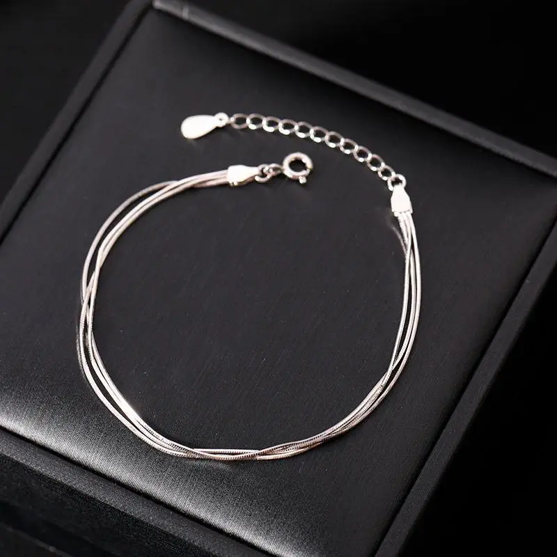 925 Sterling Silver Three Layer Snake Bone Bracelet for Women Korean Fashion Snake Bone Chain Bracelet Hip-Hop Party Jewelry