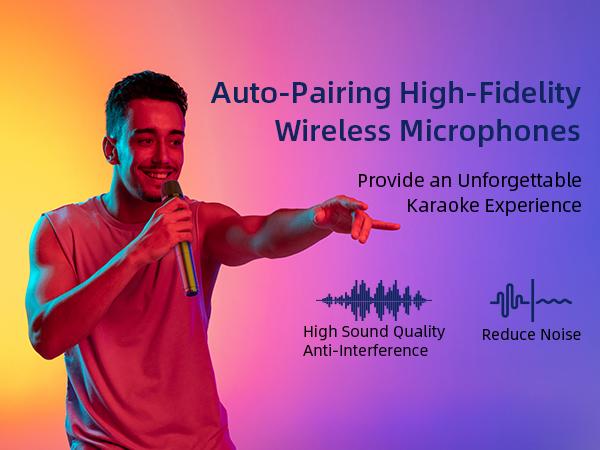 Karaoke Machine for Adults, Portable Bluetooth Speaker with 2 Wireless Microphones, Portable PA System with Disco Lights for Big Party, Outdoor, Ideal Gifts for Family, Music Lover