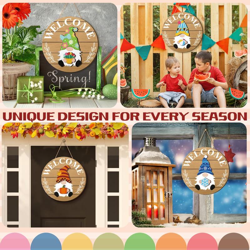 Easter Gnome Welcome Sign Gift Interchangeable Gnome Sign for Frontdoor Decor Wooden Gnome Sign with Magnet Detachable Hats Hands Gnome Wall Hanging for Easter Holiday Seasonal Party Birthday Home Office Living Room Farmer Porch Garden