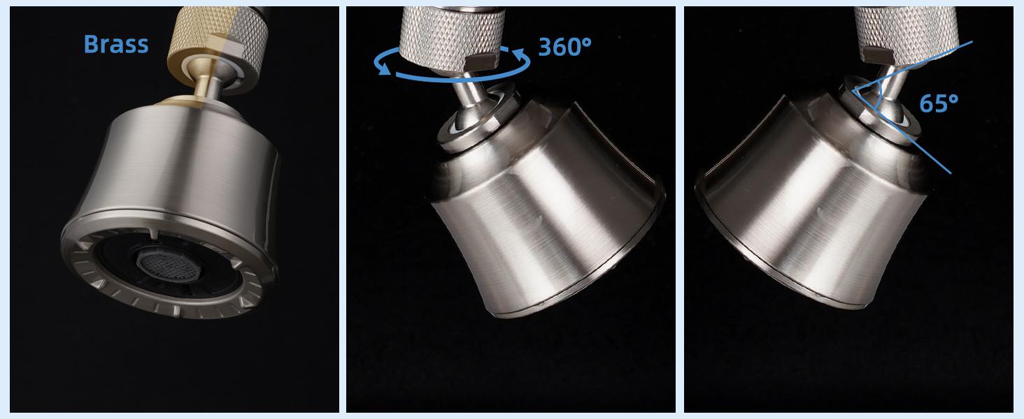 Kitchen Sink Faucet Head Replacement 4 Spray Faucet Sprayer Attachment with 2 Ball Joint, Big Angle Swivel, 55/64-27UNS Famale Thread, Male Thread Adapter Included, Brushed Nickel