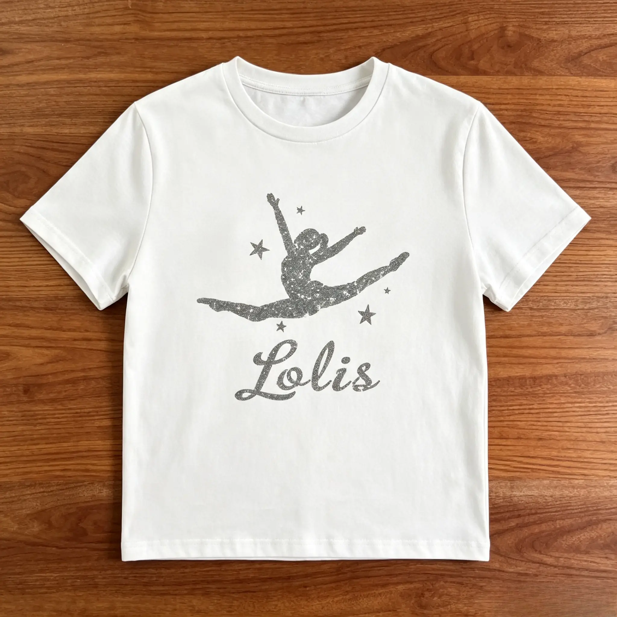Custom Name Gymnast Glitter Silhouette Star Graphic Cotton T-Shirt, Oversized Comfort Fashion Outfit, Cute Gymnastics Casual Top, Ideal Valentine's Day Holiday Gift for Lovers, Family and Friends For Him Her