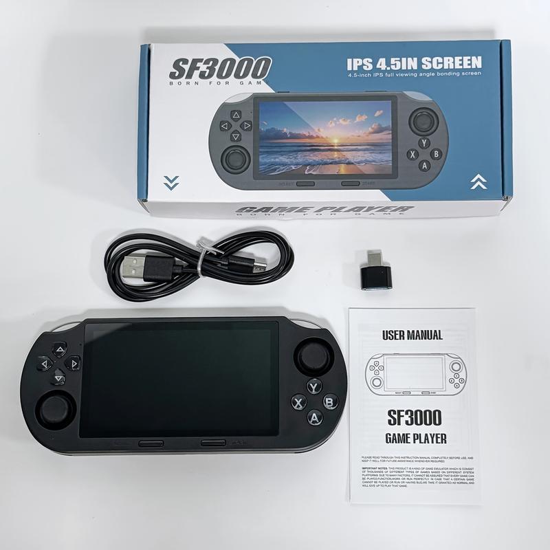 Sf3000 Retro Game Console 64GB, Handheld Video Game Machine, 20000+ Games, 4.5 Inch HD Screen, TV Output, 3D Dual Joystick, Perfect Gift