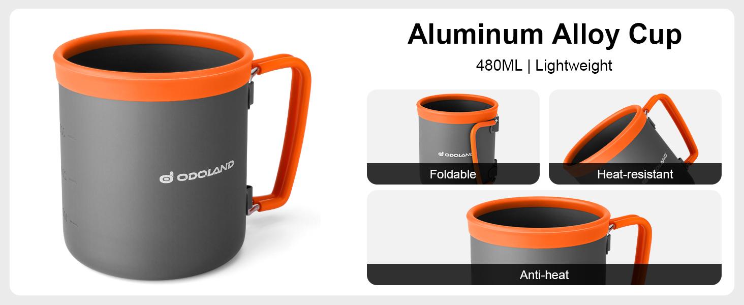 Odoland Camping Pots with Heat Exchanger Camping Cooking Set with Portable Camping Stove Camping Mess Kit Include Mug, Folding Utensil Set,Camping Cookware,Canister Stabilizer for Backpacking Outdoor Hiking & Picnic [Fuel not included]
