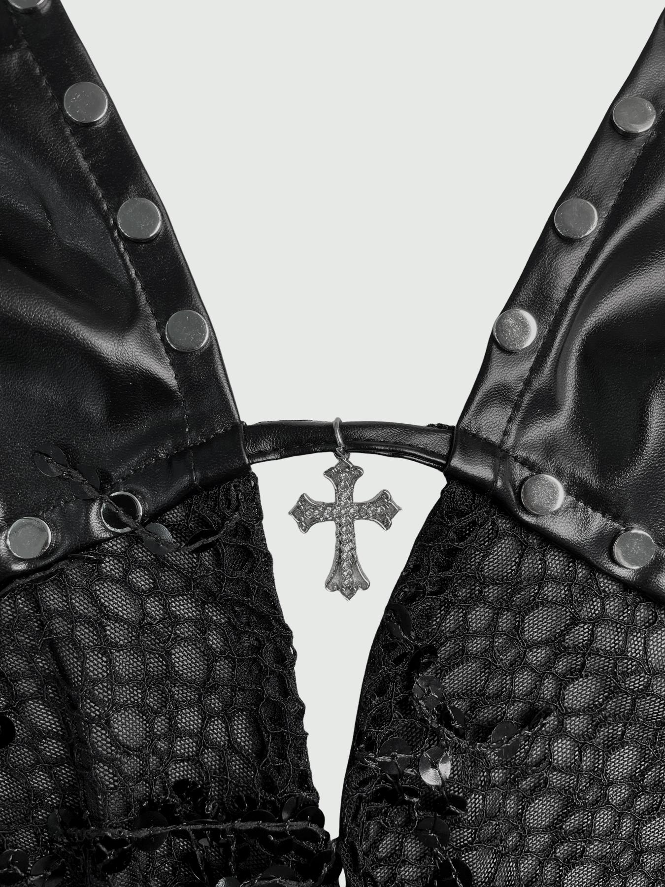 Sheer Mesh Halter Neck Sleeveless Top with Beaded Tassels - Ideal for Date Nights, Parties & Gothic Outfits | Y2K Fashion, Edgy Going Out Top