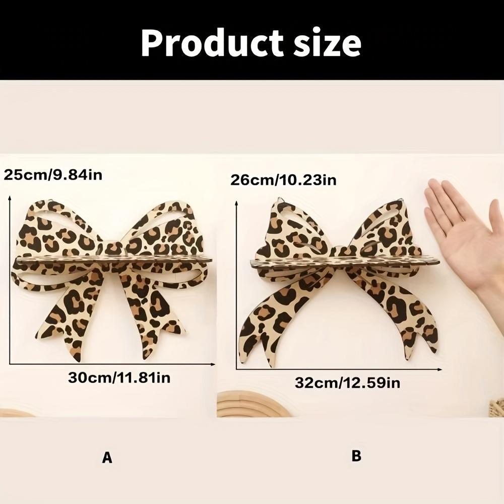 Leopard Print Bow Wall Shelf, Wooden Crystal Display Stand, Decorative Hanging Jewelry Rack for Bedroom Living Room Vanity, Wall Mounted Organizer, Decoration Items