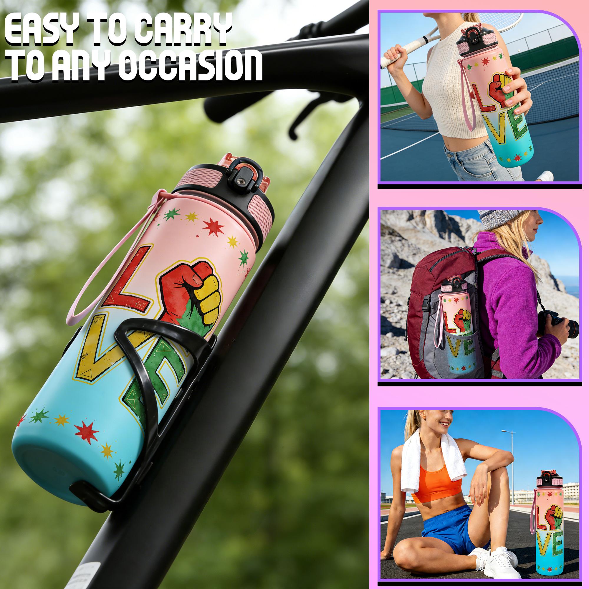 1pc,32oz Water Bottle Black Fist Love Design Durable  Leak-Proof 1000ml Time Marker Water Bottle - Shatter-Resistant for Sports, Fitness, Hiking & Outdoor Travel - Large Capacity, Ideal Gift