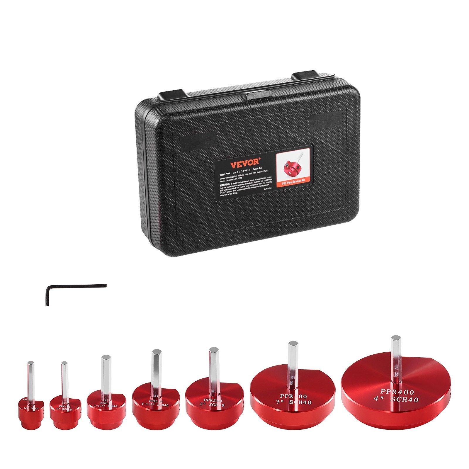 VEVOR 7Pcs PVC Pipe Reamer Kit, Plastic Pipe Fitting Socket Saver Kit, Includes 3/4", 1", 1-1/4'', 1-1/2", 2", 3", 5'', for PVC, CPVC, and ABS Fittings, for Exhaust, Drain, Water Pipes Cleaning