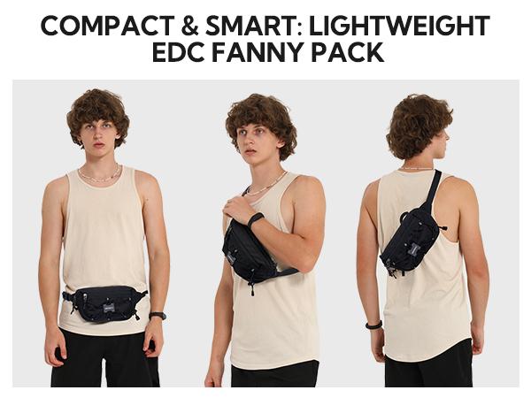 WATERFLY Lightweight Small Fanny Pack: 1.5L Mini  Crossbody Waist  Hip Bag with RFID Blocking, Anti-Theft & Water Resistant Pouch for Women Men Travel Hiking  Walking EDC