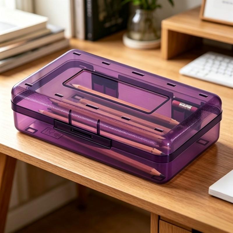 Large Capacity Multi-Functional Plastic Storage Box, Transparent Pencil Case, Simple Stationery Box for Students, Art Sketching Supplies Organizer