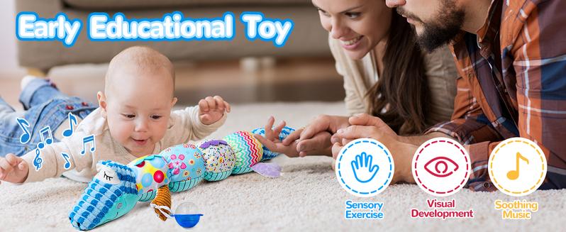 Newborn Baby Girl Gift Toys ,Infant Tummy Time Toys,Musical Stuffed Animal with Multi-Sensory Crinkle, Rattle and Textures,Baby Boy Girl Gifts,Blue Crocodile