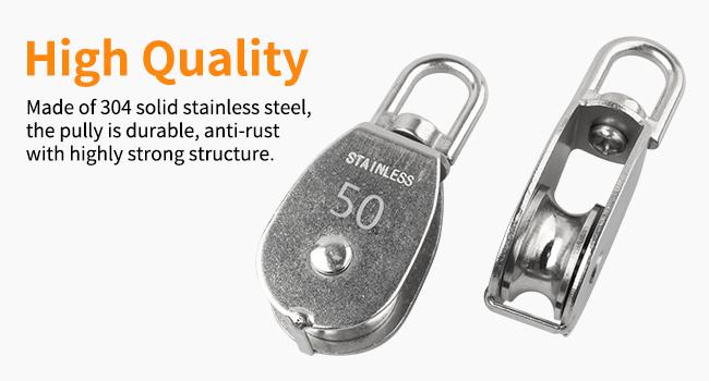 10 Pcs M50 Single Pulley Block, 304 Stainless Swivel Pulley| Wire Rope Pulley Wheel with Rotatable 360° Pulley and Rings Duty and Rope Pulley Block for Rope Lifting