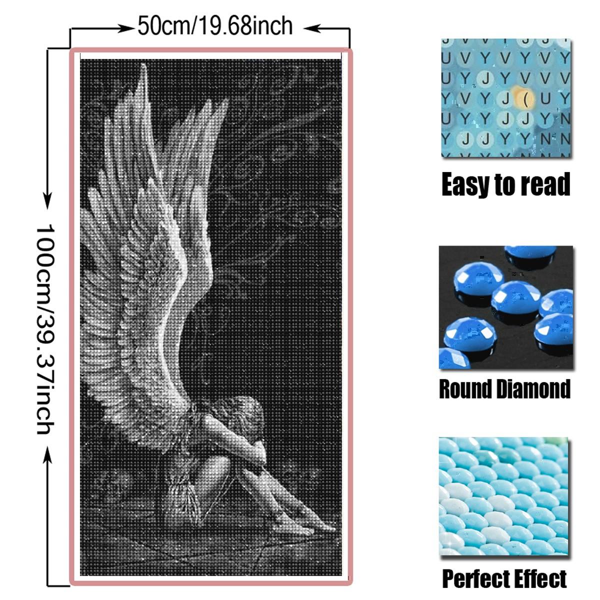 Large Size Diamond Painting Kits for Adults, Gothic Art Crying Angel Diamond Art Kit for Beginners DIY Full Round Drill Paint with Diamond Dots Gem Art for Home Wall Decor