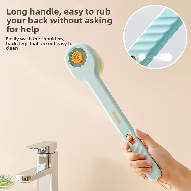 Liquid-Filled Long Handle Bath Brush With Soft Bristles, Body Wash Dispenser Back Scrubber, Multi-Purpose Shower Exfoliating Tool For Full Body Cleaning & Dead Skin Removal, Bathroom Supplies, Bathroom Essentials