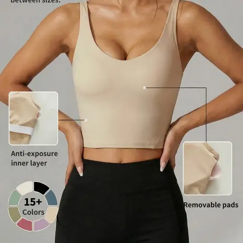 Women's Casual Comfortable Breathable Solid Color Crop Sports Top, Sports Bra for Yoga Gym Running, Ladies Sportswear for All Seasons, Yoga Activewear, Yoga Bras, Yoga Workout Bras, Exercise Bra