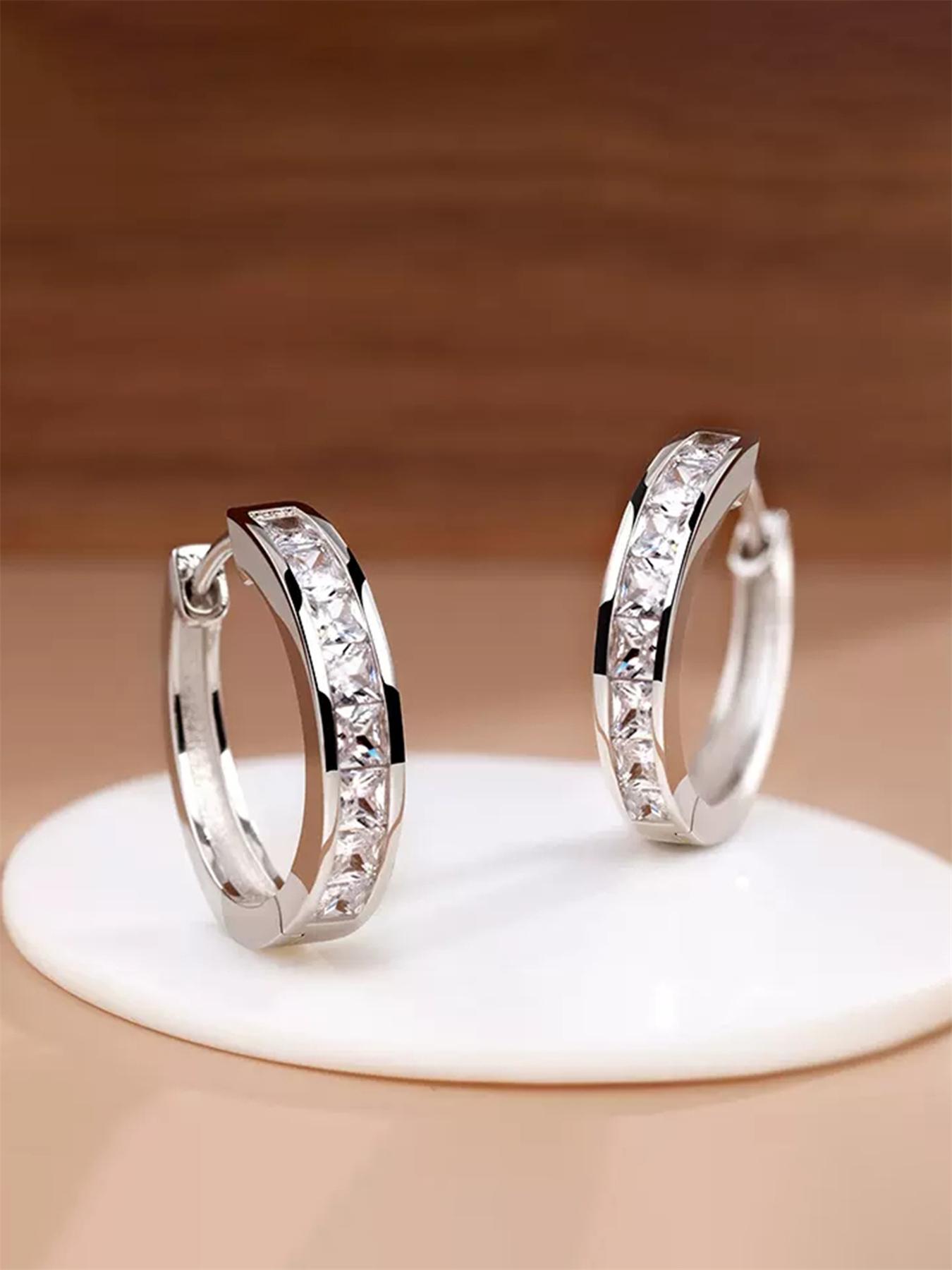 Summer 2024 Women's Elegant Rhinestone Decor Hoop Earrings, Fashionable Party Accessories for Anniversary, Engagement, Bridal Party, Wedding, Valentine's Day Gift