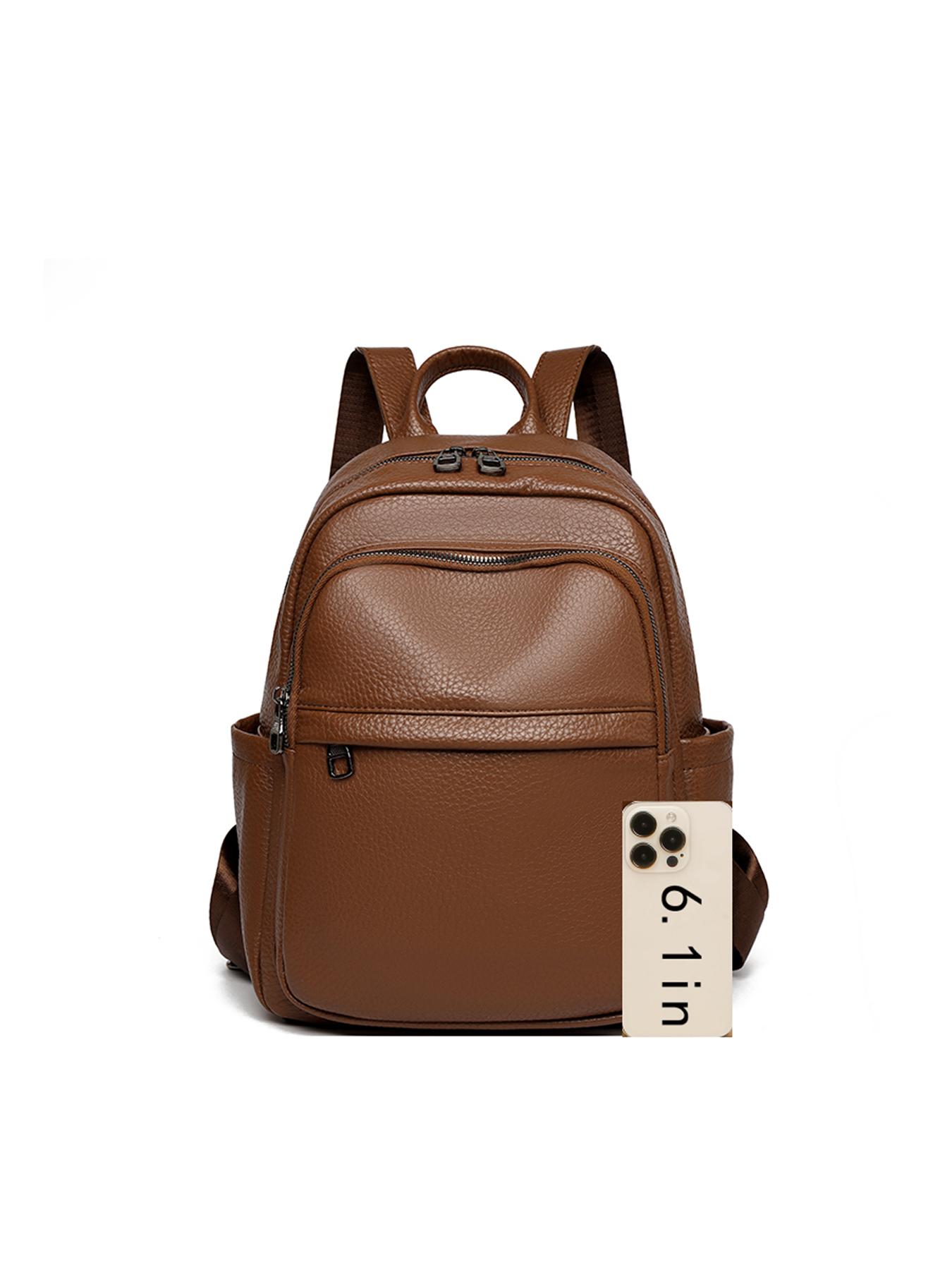 Women's Simple Solid Color Backpack, Multifunctional Travel Bag, Soft Leather Shoulder Bag, Fashionable Casual Bookbag