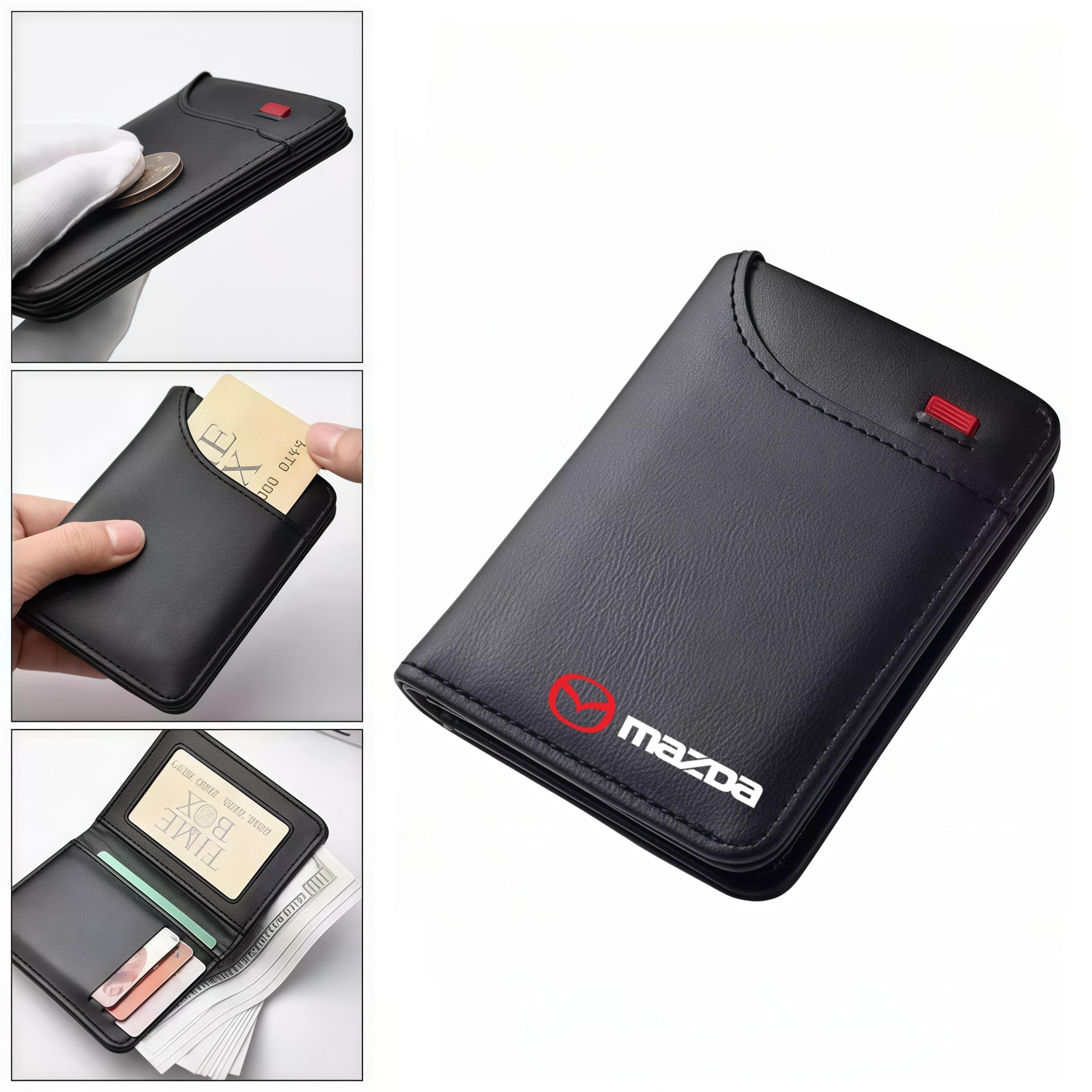 Fashion Minimalist Car Badge Wallet, Leather Mini Credit Card Case, Portable Small Wallet for Mazda All Models, Car Accessories