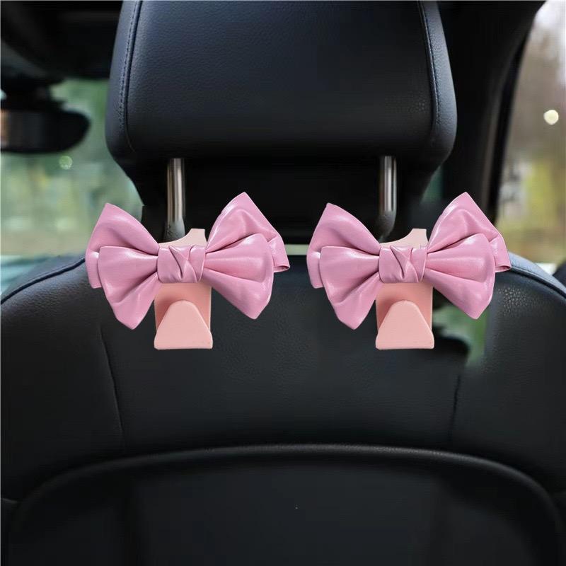 Cute Bowknot Car Seat Back Hooks 2Pcs, Premium Leather Dual Capacity Car Storage Hooks, Easy Install Interior Car Accessories Must Have,Cute Car Accessories for Women