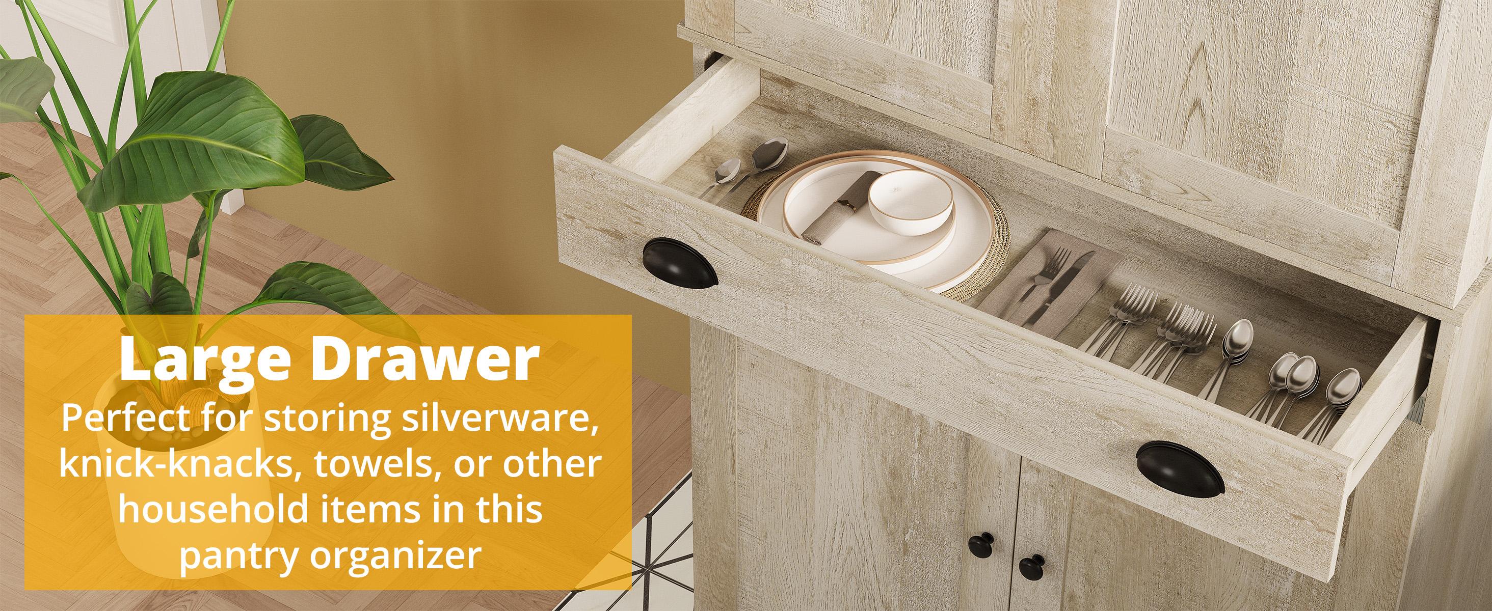 【2 Packages Shipping】IRONCK Kitchen Pantry Cabinet 72" Height, Freestanding Cupboard with Drawer, Sliding Storage Rack, and 6 Hanging Shelves for Dining Room, Laundry, Rustic Maple