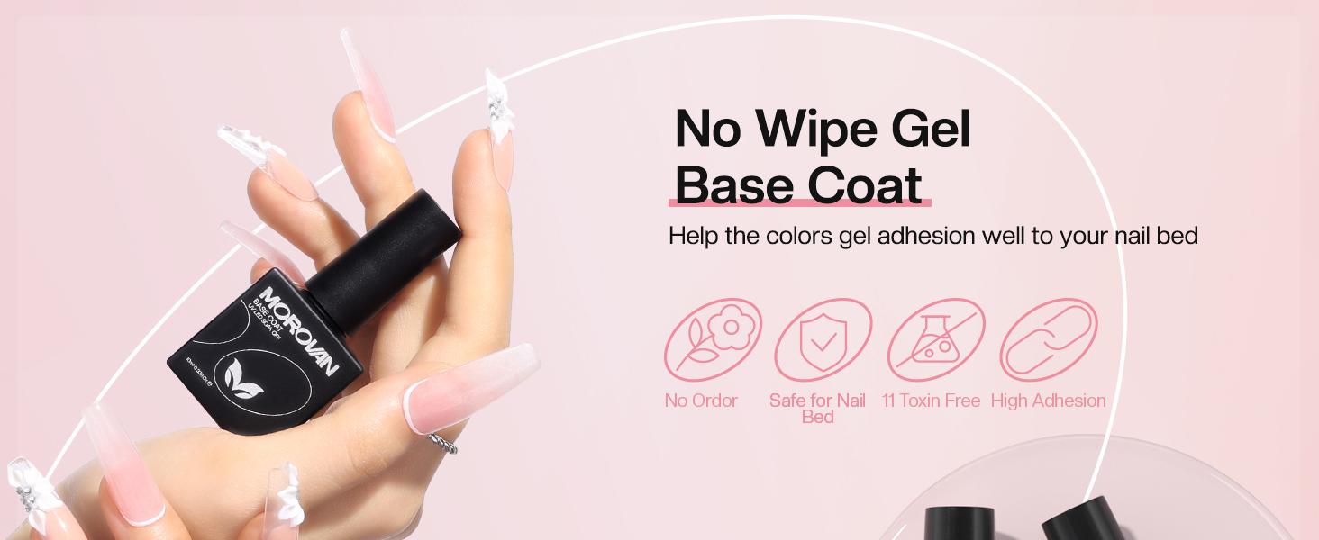 MOROVAN Gel Base Top Coat: No Wipe Gel Shine Matte Top and Base Coat Set - Soak Off Nail Lamp Long Lasting Top Coat Nail Polish and Gel Base Coat for Women Salon DIY