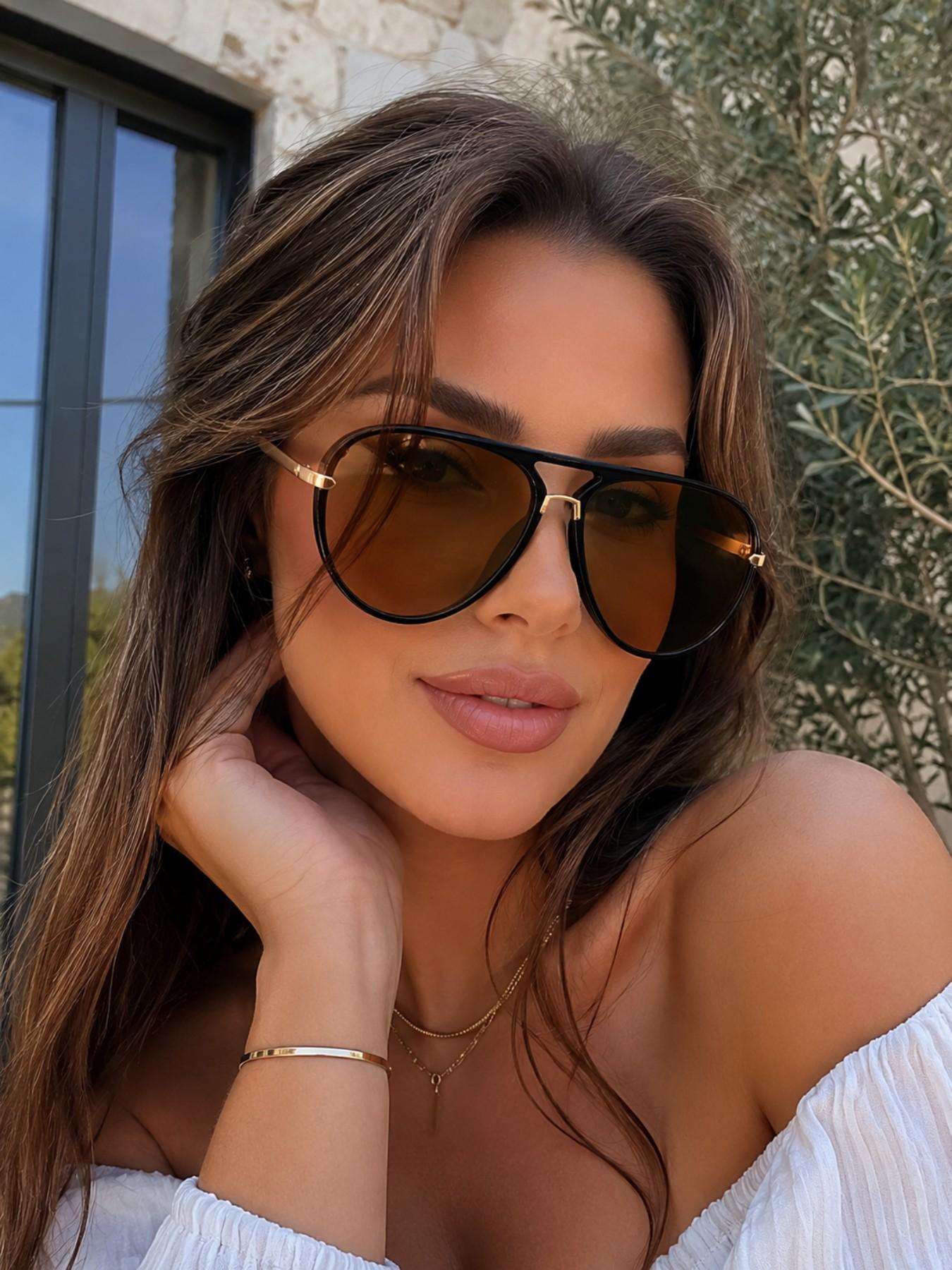 Women's Gradient Lens Aviator Sunglasses, Fashion Casual Sun Glasses, Sun Protective Sunglasses, Perfect for Daily Wear, Outdoor Activity Accessory, Summer Shades, Fashionable Sunglasses