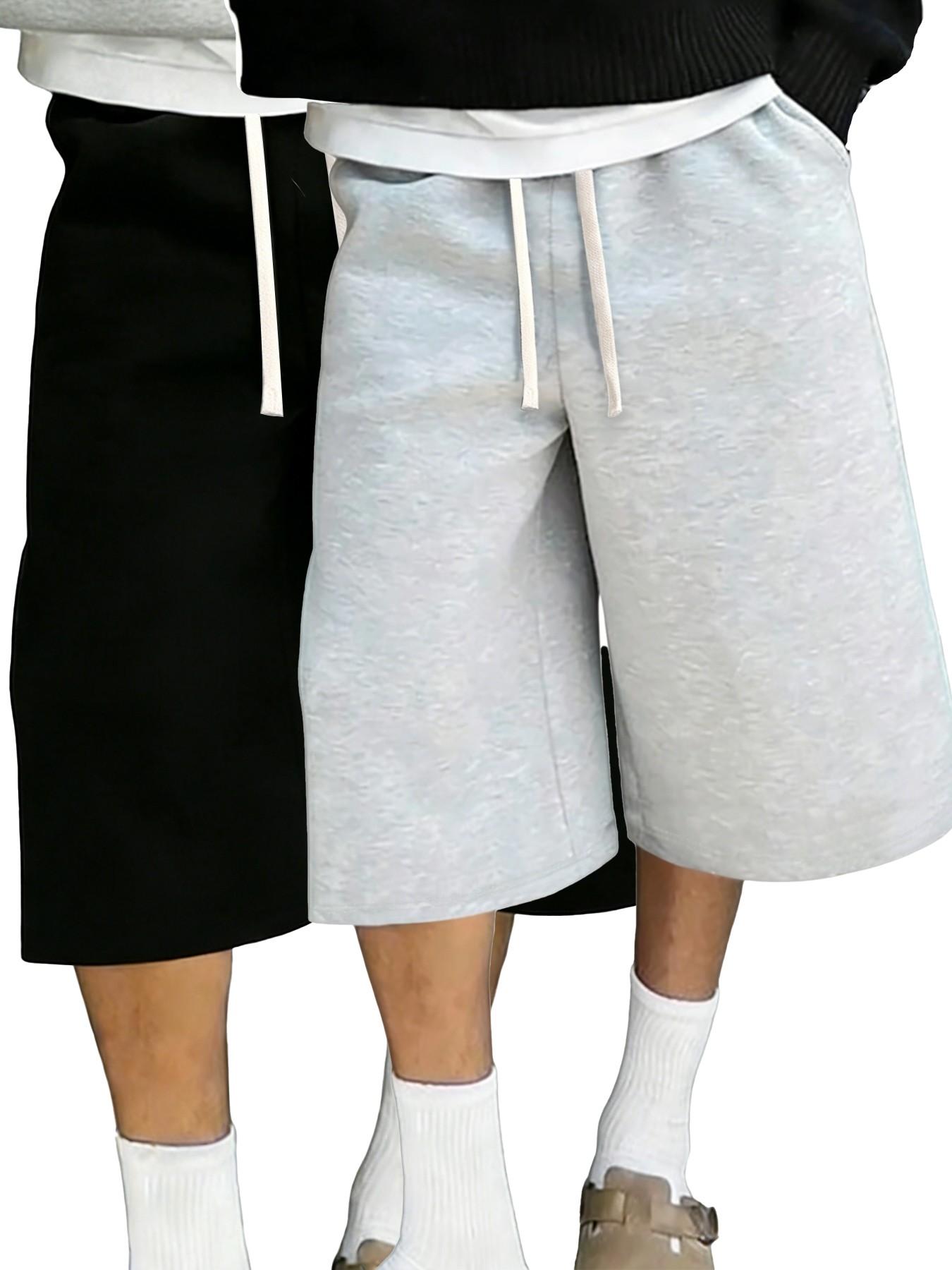 Men's Casual Wide Leg Shorts, Elastic Drawstring Waist, Soft Comfortable Fabric, Perfect for Daily Wear & Sports Activities