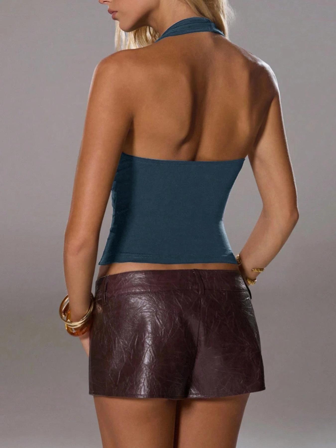 Viral Teal Halter Crop Top Women | Deep V Cutout + Backless Design | Y2K  Summer Outfit Must-Have