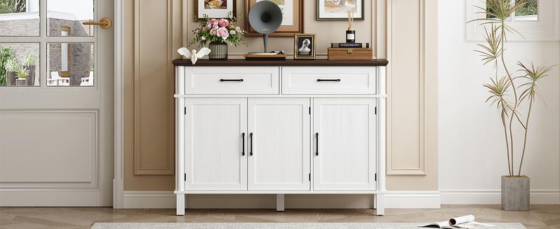 【Valentine's Day gift】ONBRILL 48 Inches Buffet Cabinet with Storage, Farmhouse Sideboard Buffet w/2 Drawers and 3 Doors, Wood Coffee Bar Cabinet with Adjustable Shelves, Sideboard Storage for Kitchen, Living Room