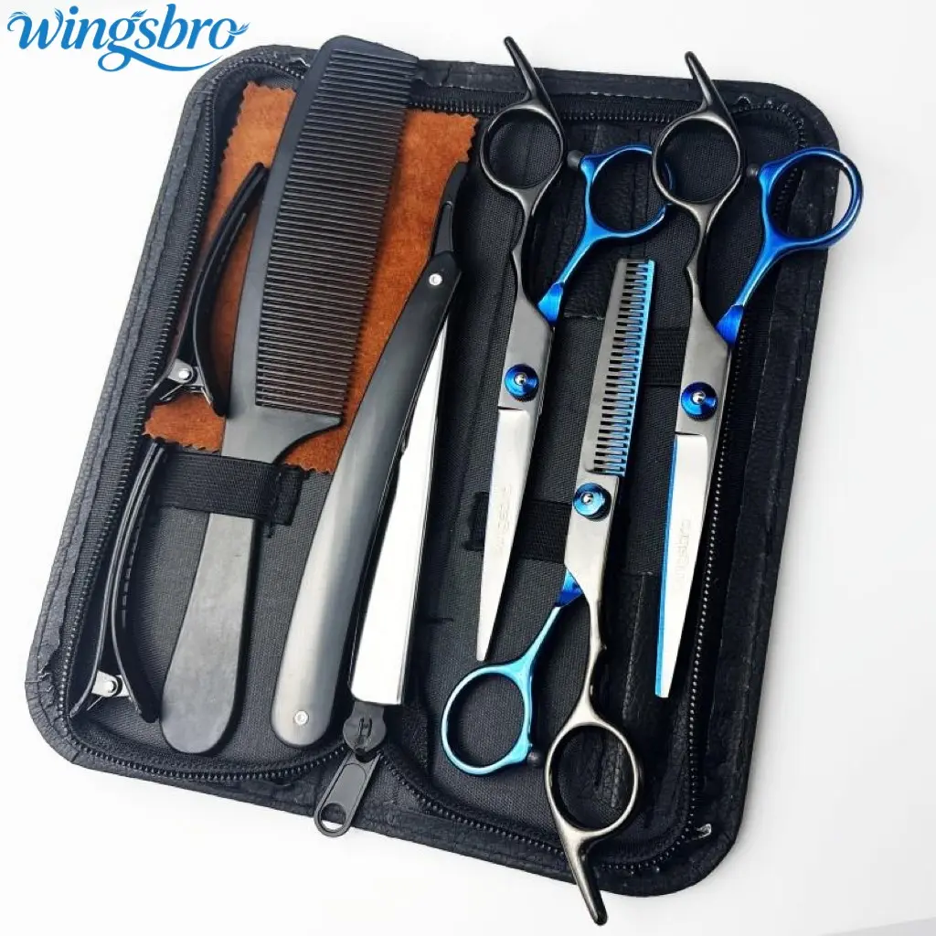 Wingsbro Professional Hairdressing Scissors Set, Stainless Flat Cut Toothed Thinning Shears, Home Use Hair Cutting Kit, Suitable for Household Grooming