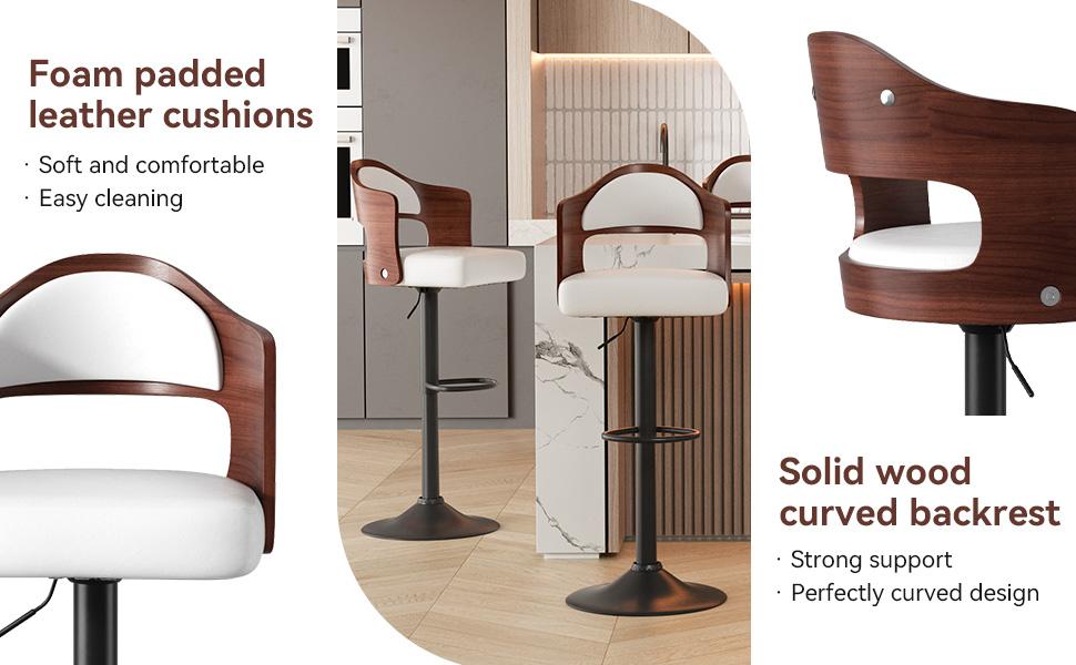 Swivel Bar Stools Set of 2 Seat Adjustable Height 24.5-33.5IN, Wooden Barstools PU Leather Upholstered Bar Chairs with Back & Footrest for Bar Kitchen Dining Room Swivel Bar Stools Set of 2 Seat Adjustable Height 24.5-33.5IN, Wooden Barstools PU Leather Upholstered Bar Chairs with Back & Footrest for Bar Kitchen Dining Room