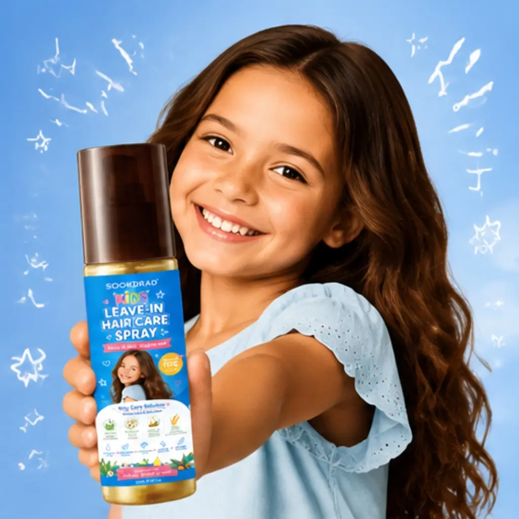 Leave-In Hair Care Spray, Aloe Vera, Chamomile Extracts, Jojoba Oil, Wheat Protein, tangle free, moisturizes, nourishes, for kids, hair care, gentle care, 100ml/3.53fl.oz